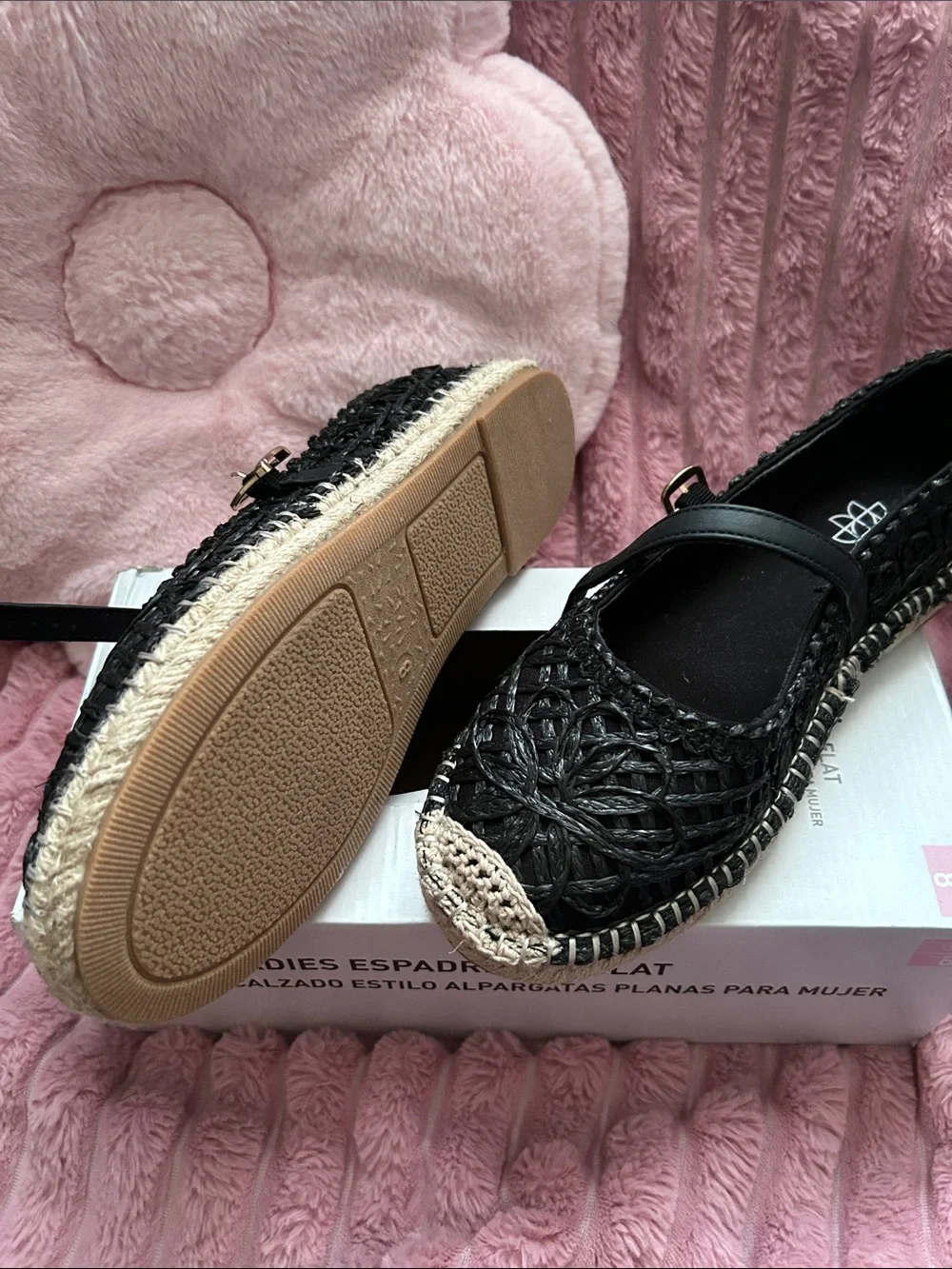 Serra Black Woven Espadrille Flats with Ankle Strap